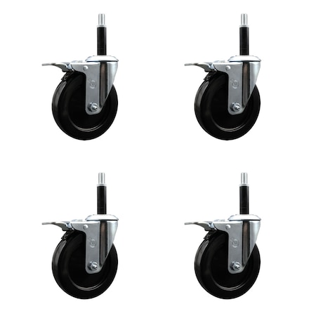 Service Caster 5'' Soft Rubber Swivel 3/4'' Expanding Stem Caster Set Total Lock Brake, 4PK SCC-EXTTL20S514-SRS-34-4